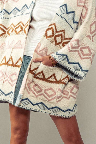 Western Geometric Mountain Pattern Oversized Knit Cardigan