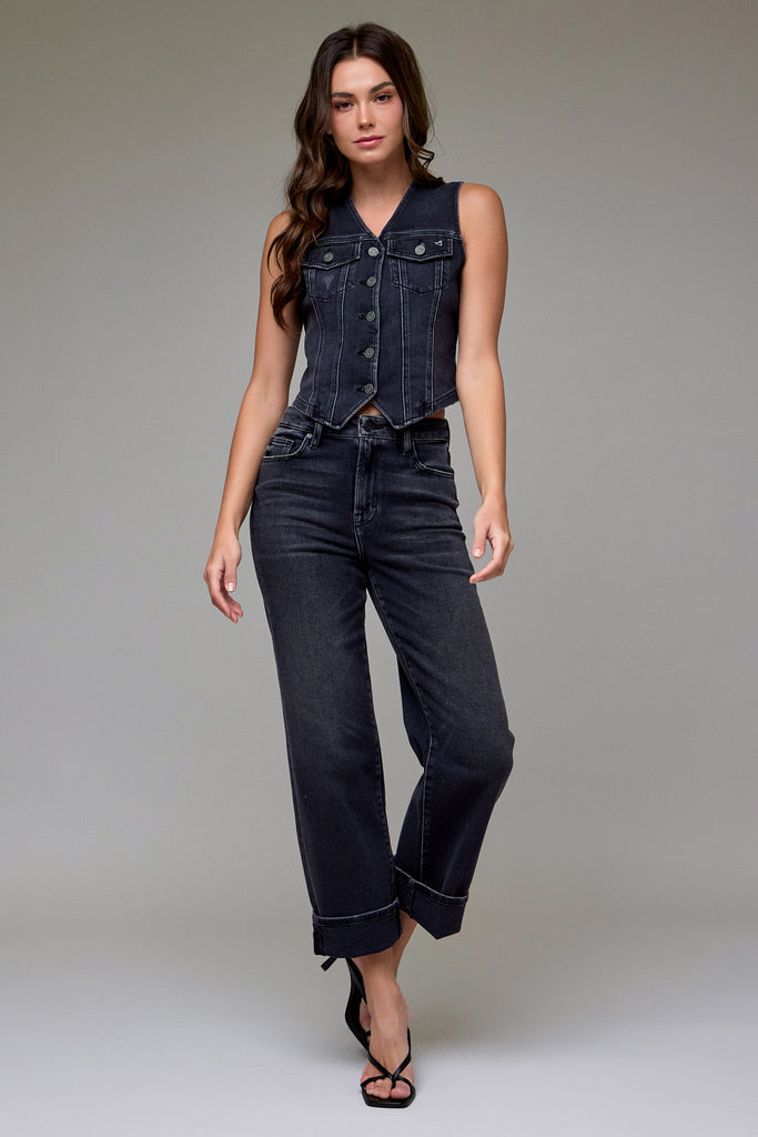 HIDDEN Ella High Rise Cuffed Jean (Charcoal)