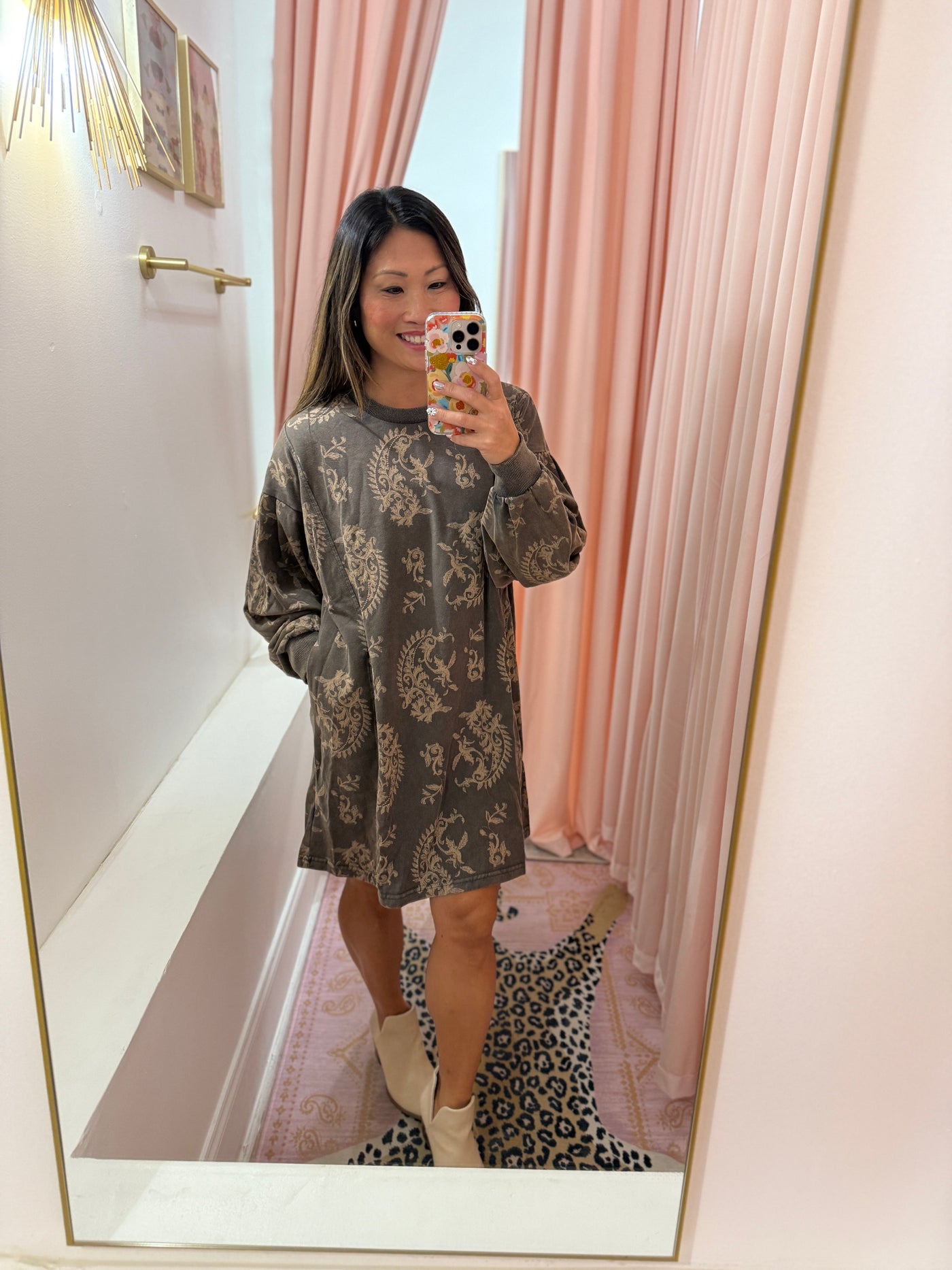 Paisley Print Sweatshirt Dress