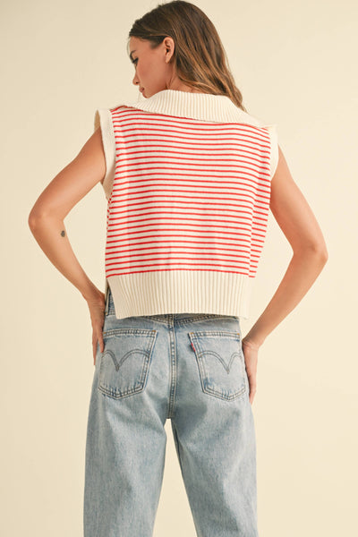T3789   V-NECK STRIPE COLLAR KNITTED TOP